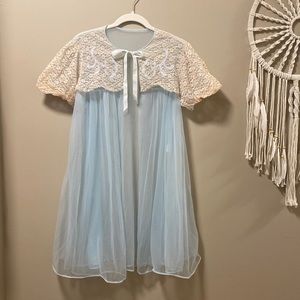 Vintage Movie Star Inc Sheer Blue Robe with Lace Detail
